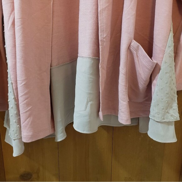 LOGO Lounge Pink Open Front Cardigan with Chiffon Swiss Dots Women's Large - Picture 4 of 7